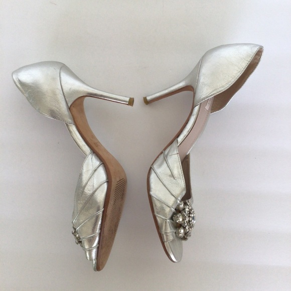 NORDSTROM GLINT SILVER WEDDING HEELS SIZE 9.5 - Picture 2 of 13